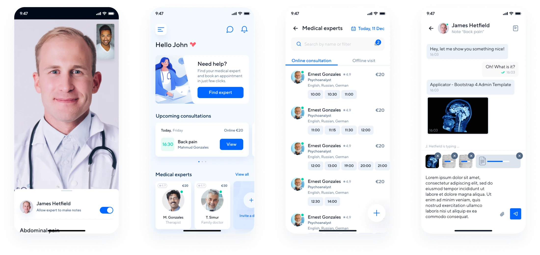 Patient mobile app screens